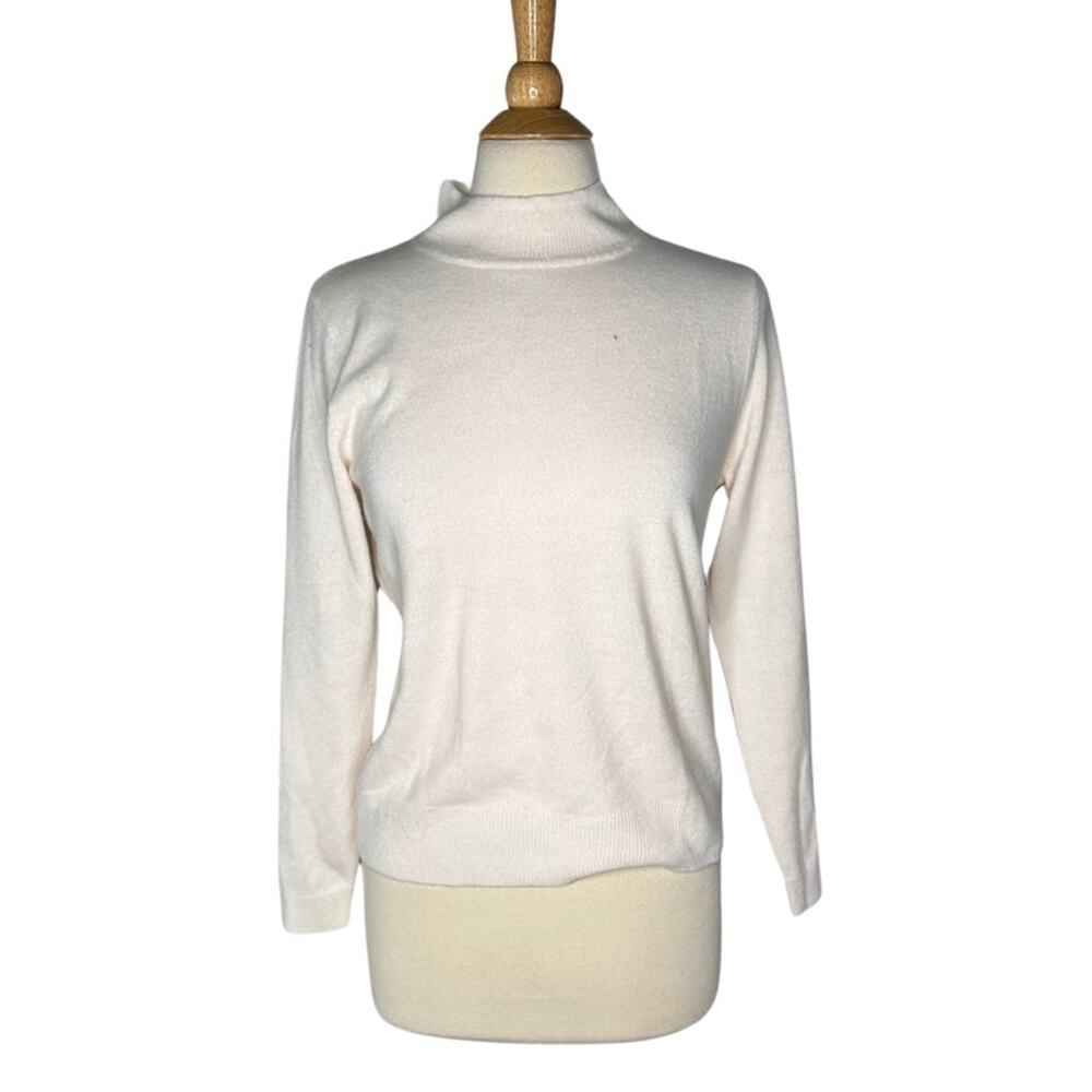 Napa Valley Super Soft Cream Beige White TurtleNeck Petite Sweater Mockneck EE15